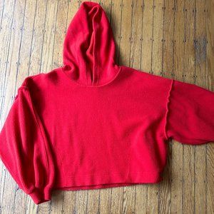 Free People Red Fleece Cropped Hoodie